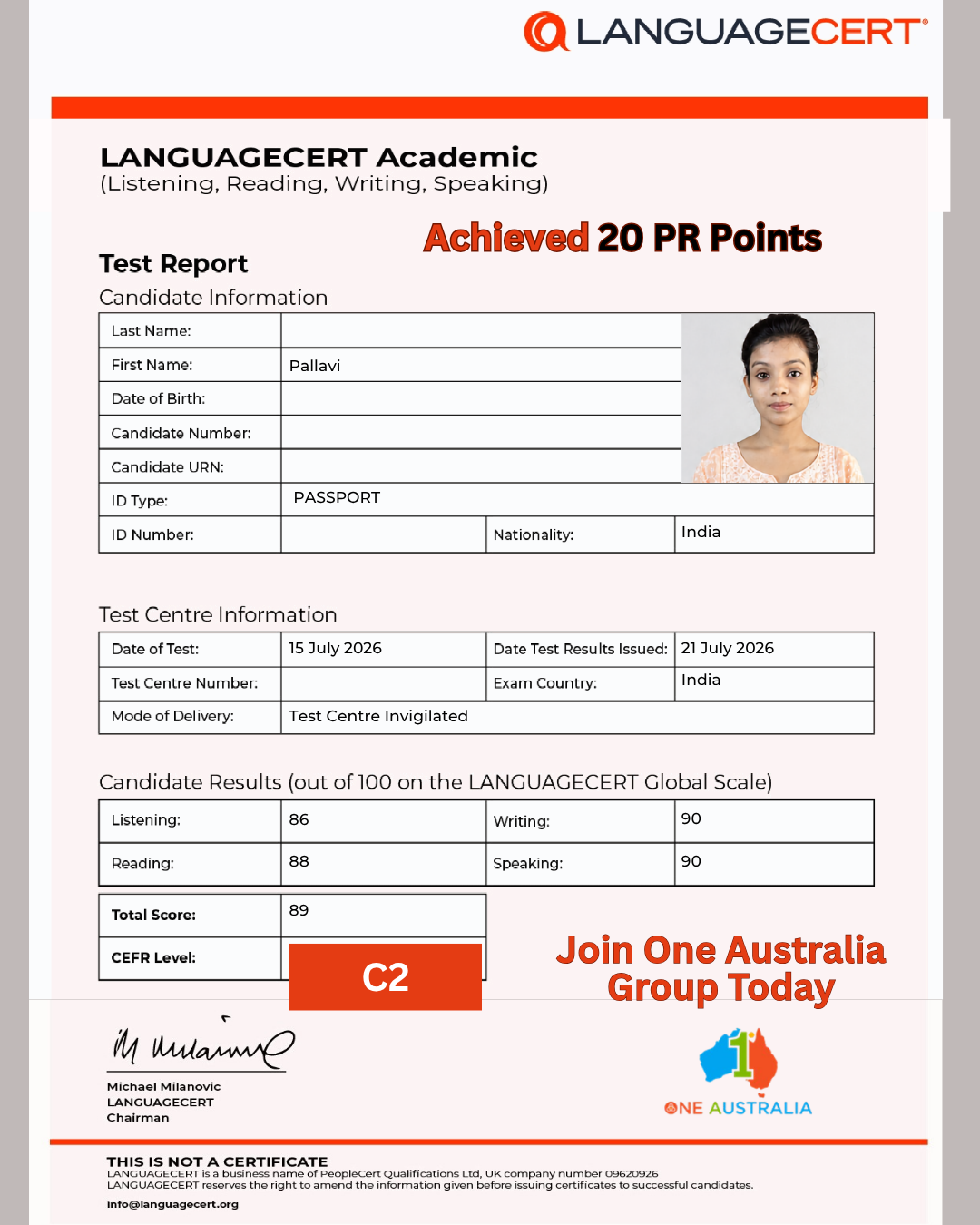 LanguageCert result