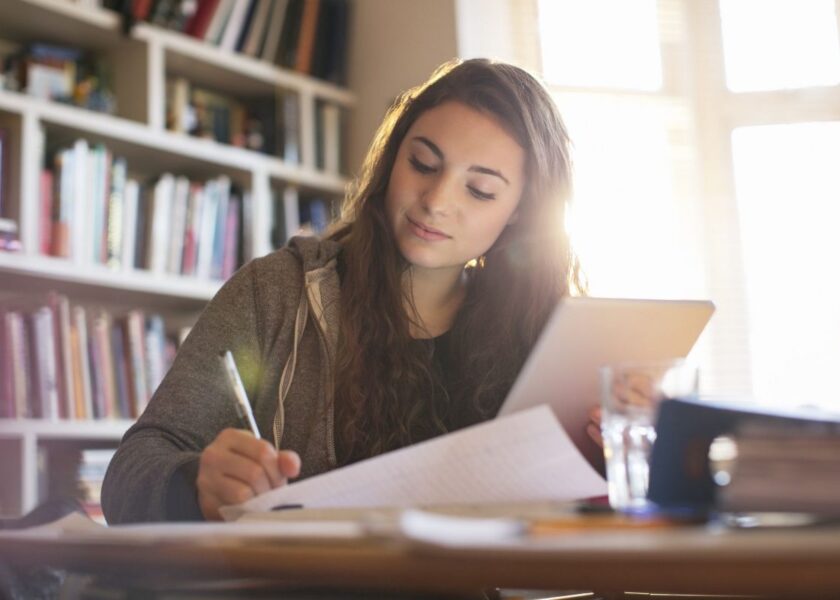 Study space looks cozy and organized, ideal for learning.