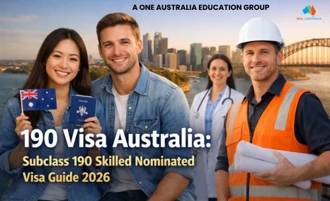 190 Visa Australia Subclass 190 Skilled Nominated visa guide 2026 banner with study and worker visuals