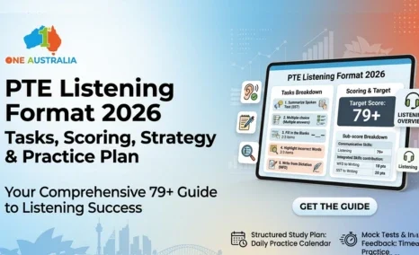 PTE Listening format with tasks, timing, and scoring details for all question types.